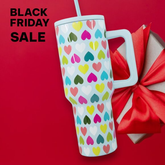 Serendipity Boutique Other - Pretty Colorful Hearts Giant 40oz No Leak No Spill Water Tumbler with Straw
